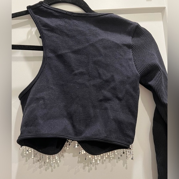 Zara one sleeved rhinestone crop top - Picture 4 of 5